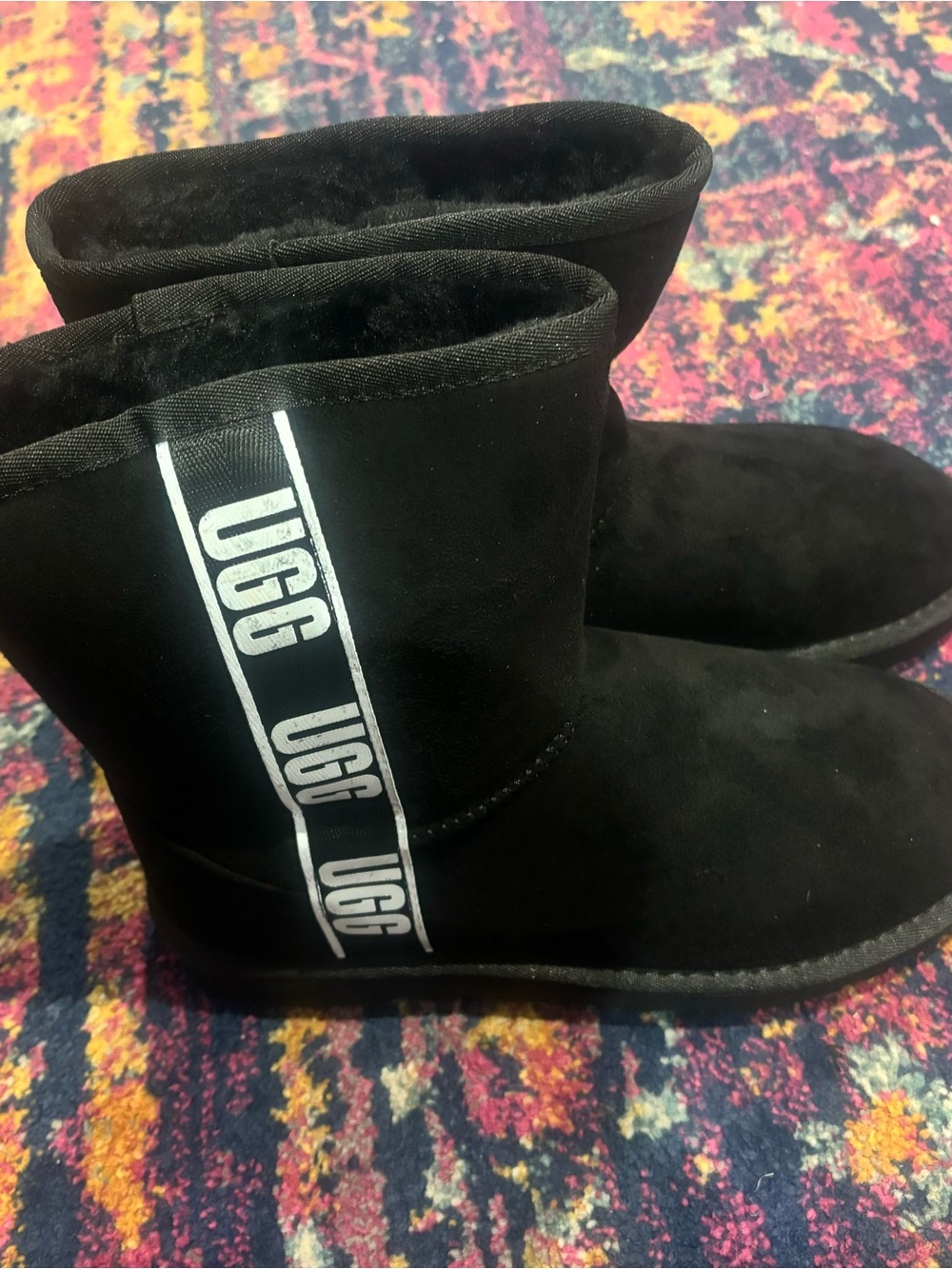 UGG Black Short Logo Tape Suede Boots
